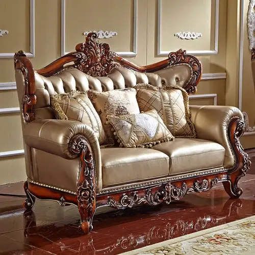 bls实木雕花真皮沙发新古典欧式沙发 欧式客厅沙发组合