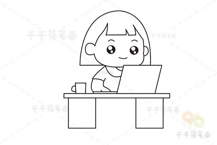 小孩子上网课简笔画