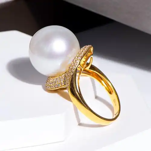 凤仪阁超大1516mm18k金澳白海水珍珠戒指南洋白指环指环手饰