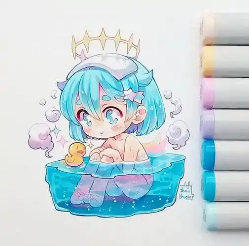 萌萌的q版动漫马克笔手绘