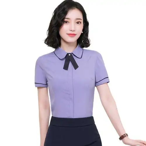 正装白衬衣女短袖气质酒店工作服春夏上班职业衬衫面试工装套装娃娃领