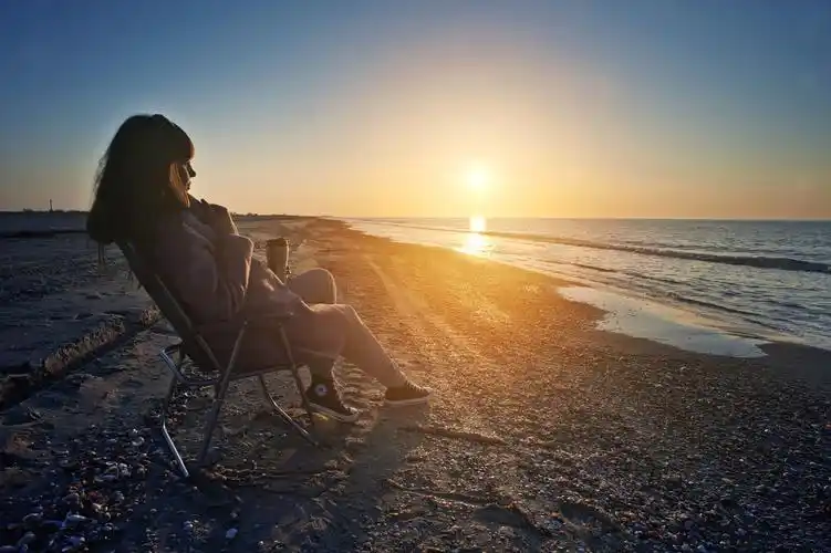 日落, 旅行, 假期, 水, 女人, 海滩, 黄昏, 云彩