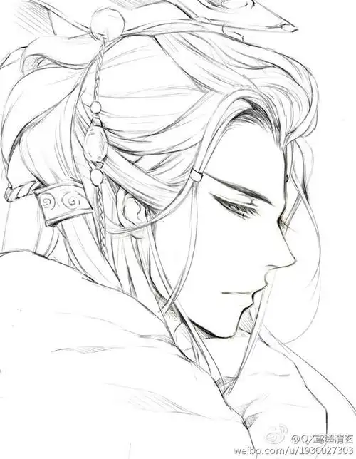 线稿古风素材美男