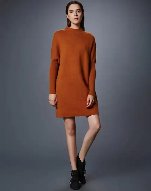 艾诺丝雅诗栗色飘逸优雅长款毛衣连衣裙536298665_唯品会