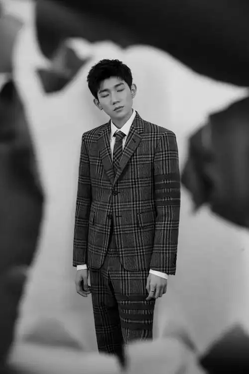 王源格纹西装帅气写真图片