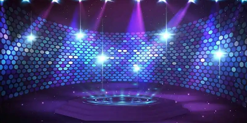 蓝紫色简约环绕式灯光舞台展板背景