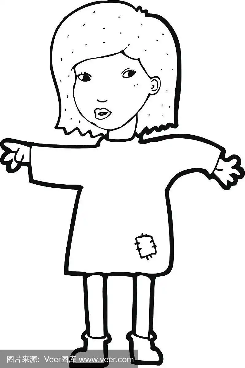穿着打补丁的卡通女人