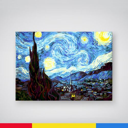 油彩画梵高星空 星空 彩盒包装(实木笔杆画笔 高亮环保颜料 油画布)