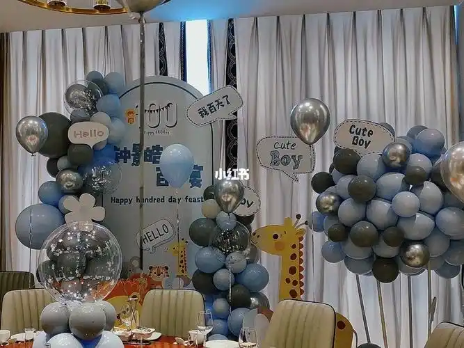 蓝洋林顿宴会城6楼6026雅间男孩周岁岁生日派对布置鄂尔多斯气球派对