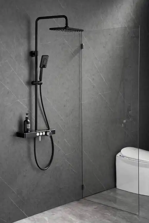 【产品】黑色极简风,置物架淋浴花洒-克莱帝卫浴