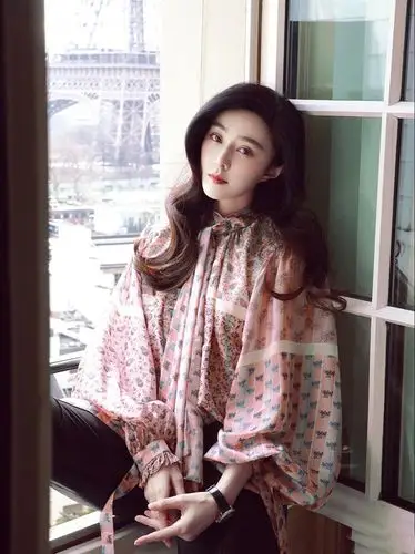 2018春夏新款范冰冰明星同款粉色印花灯笼袖宽松衬衫系带雪纺上衣