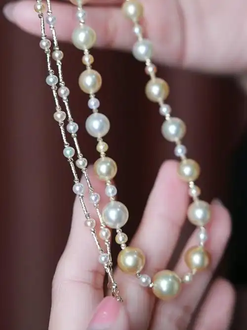 金白混色满天星海水珍珠毛衣链_珍珠_毛衣链_项链_配饰_珍珠项链_海水