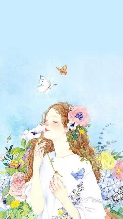 小清新手绘美女,高清图片,手机锁屏桌面-壁纸族