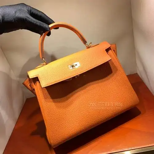 hermes爱马仕凯莉包kelly 25cm togo 93橙色 金扣 蜡线全手缝