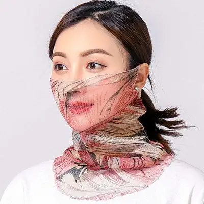 百变丝巾小围脖夏季薄款挂耳面纱女遮脸围巾口罩防晒护脖护颈面罩_淘
