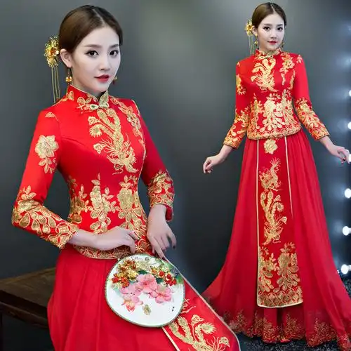 新款式敬酒服中式结婚礼服女红色新娘秀禾服婚礼修身旗袍改良2021新款