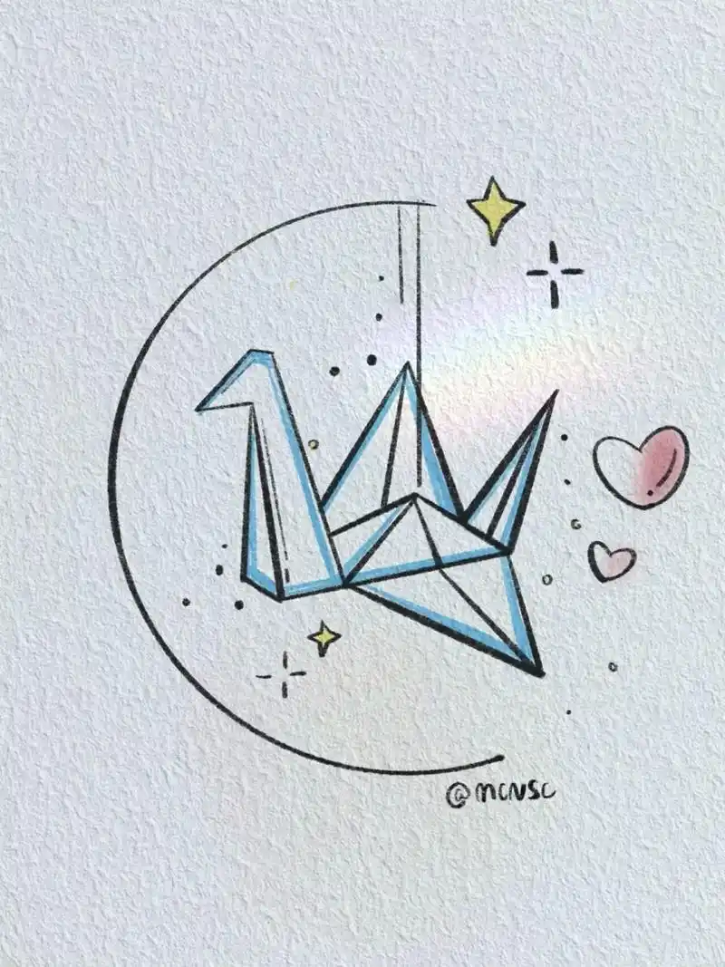 治愈系简笔画/折一千纸鹤给你 许下千纸鹤的心愿 临摹