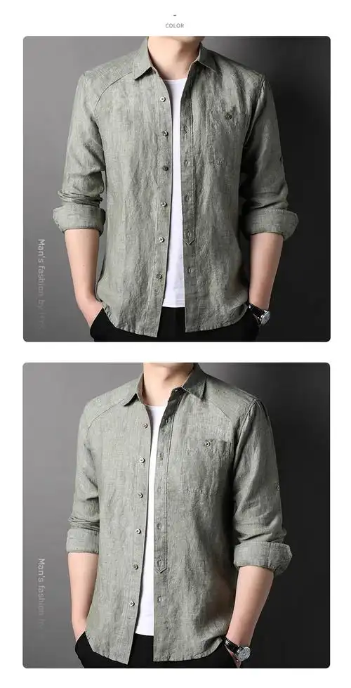 xianaise高端品牌轻奢品牌进口品质100纯亚麻衬衫男长袖带口袋薄款