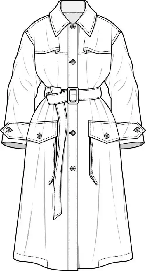 素材合集150款风衣大衣平面款式图线稿合集