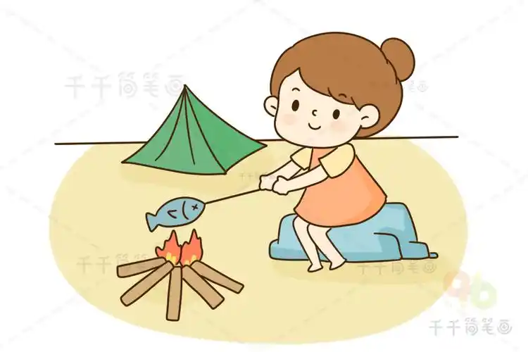 参加野营的女孩简笔画