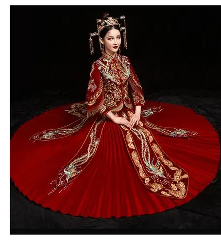 津谨岸秀禾服新娘2020新款结婚中式婚礼服古代婚纱凤冠霞帔古装嫁衣