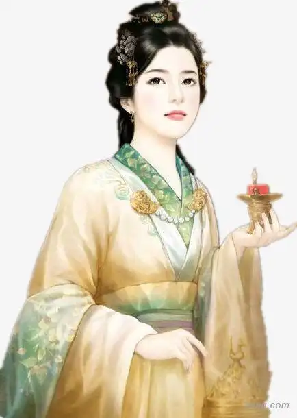 执灯黄衣女子古风手绘