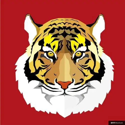 凶猛红色背景东北猛虎多边形头像