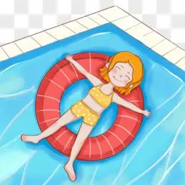 立夏游泳中的女孩场景图pngpsd卡通手绘女孩游泳西瓜边框免抠元素png