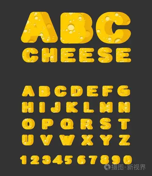 奶酪abc潇洒的字体食品字母表黄色字母牛奶产品