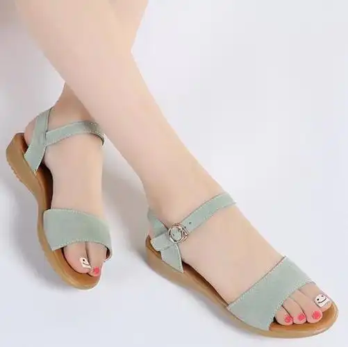 女士凉鞋四季凉鞋女夏季露趾简约平底罗马凉鞋一字扣百搭女鞋