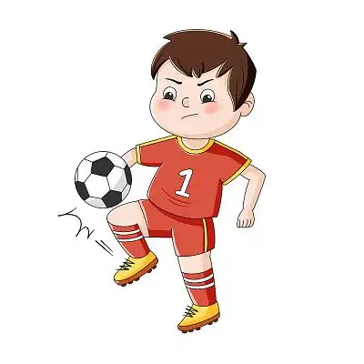 穿红衣的小男孩踢足球踢球运动png素材踢足球元素