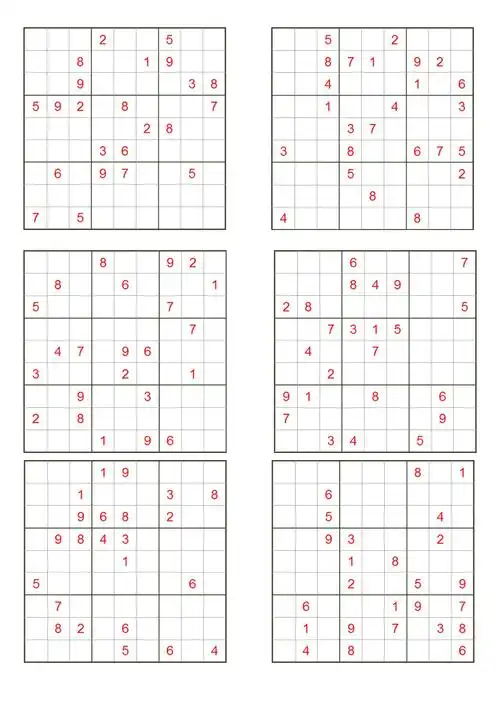 九宫格数独题目打印版无答案