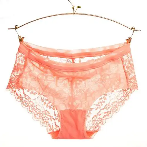 天秀 女款低腰薄款透明三角裤(亮橙色)