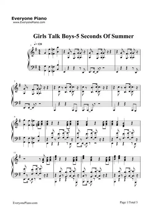 girls talk boys-5 seconds of summer五线谱预览1