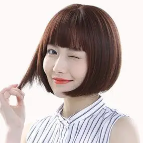 假发女短发短直发bobo发套头齐刘海时尚网红圆脸内扣韩版全头套式