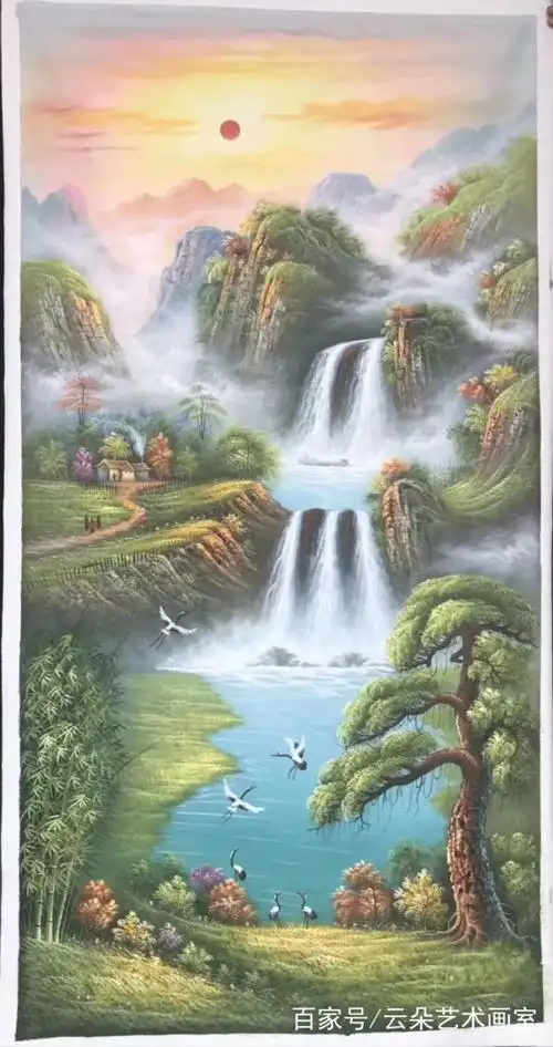 纯手绘竖幅聚宝盆装饰油画,财运亨通