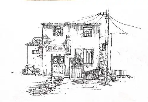 破旧农村老房子简笔画