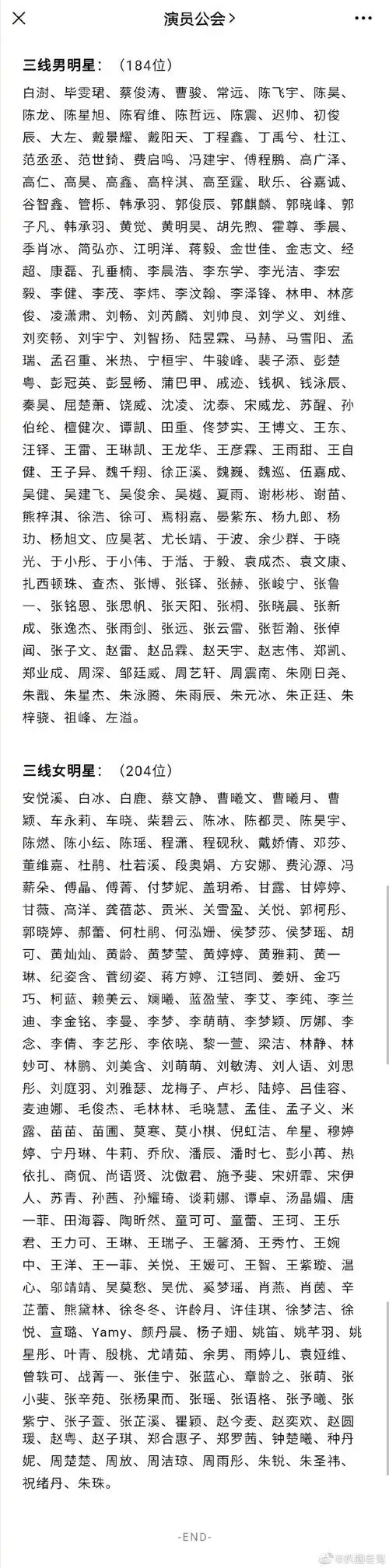 演员公会评选的一二三线明星有没有你家的?