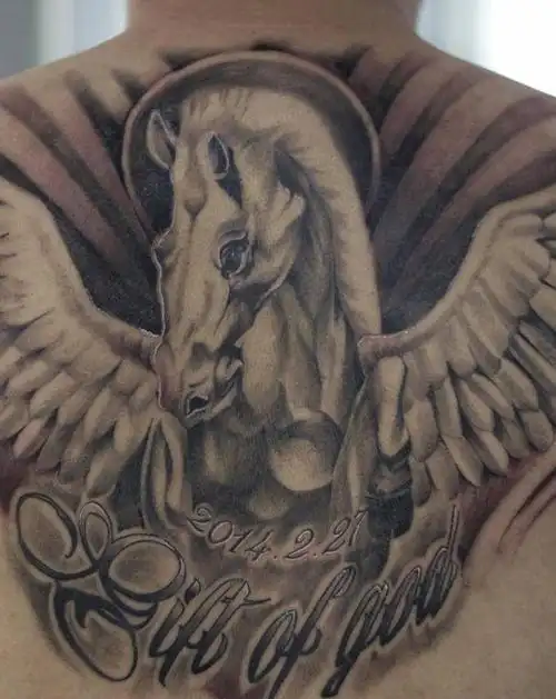 天马行空纹身图片_背部欧美写实纹身图案