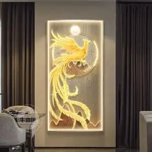 现代轻奢玄关装饰画新中式寓意好过道走廊壁画凤凰入户正对门挂画