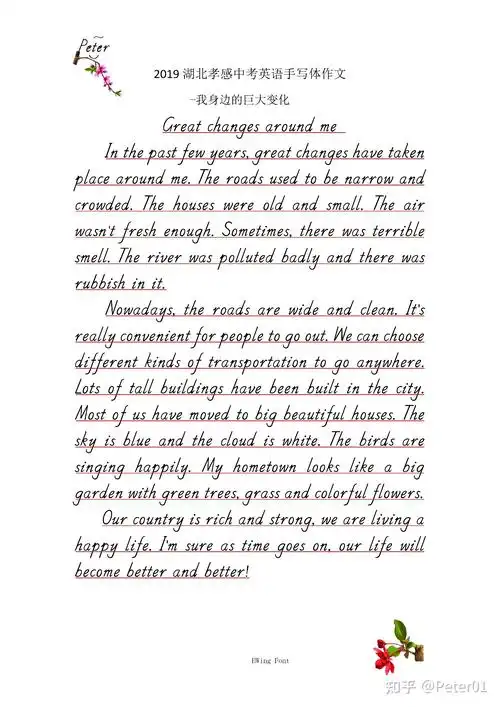 我身边的巨大变化2019年湖北孝感中考英语手写体作文