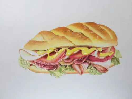 我的彩铅画:一个汉堡包做好了