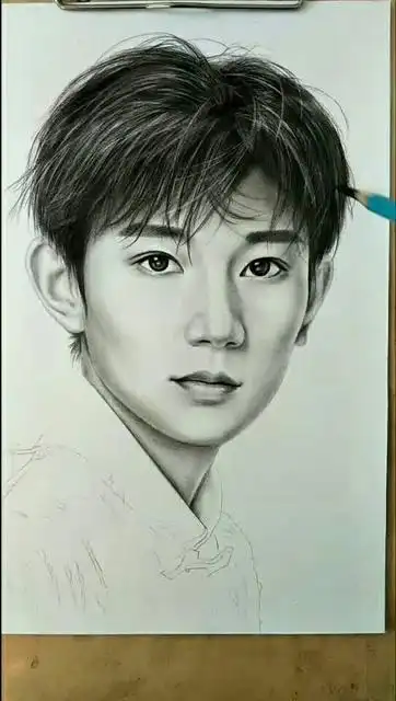 手绘明星肖像画王源