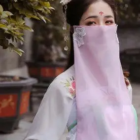 古装流苏汉服白色蒙面纱巾侠女仙古缇古风面纱挂耳遮脸雪纺超仙女