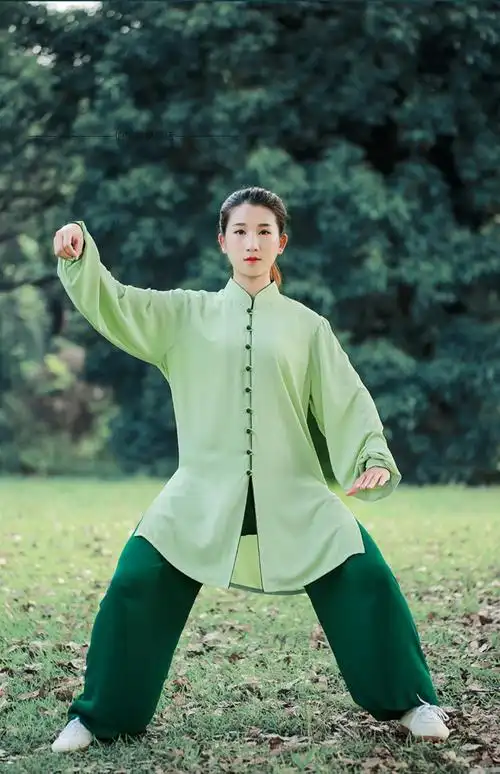 不易撞衫太极服女2022夏季新款太极拳练功服装薄款高端飘逸中绿长袖xs