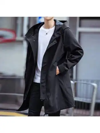 尊品熊风衣男中长款英伦风潮流过膝春秋冬季夹克外套男士加厚大衣薄