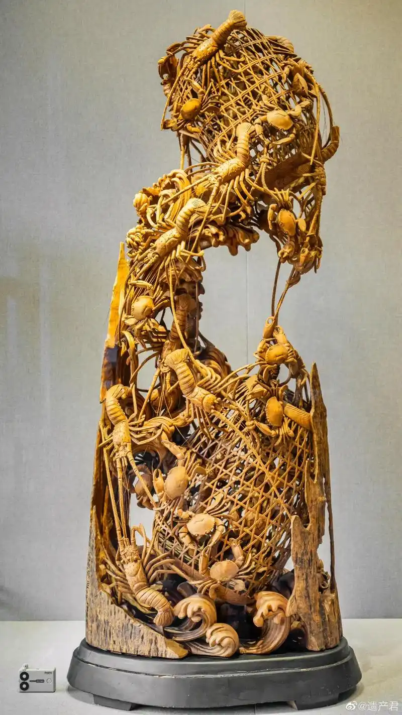 潮州木雕作品虾蟹篓.#传统手艺 #非物质文化遗产手工制作 - 抖音