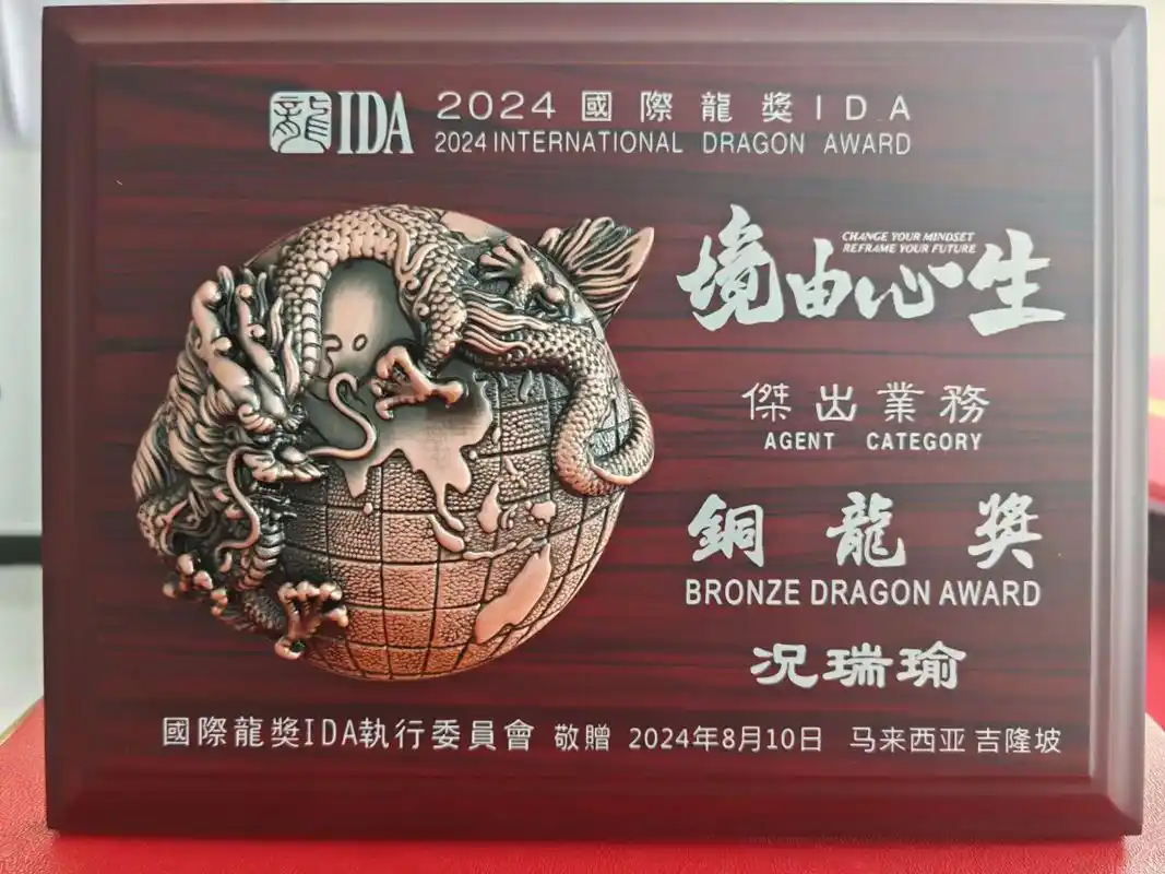 ida国际铜龙奖 通过自己一年的努力拼搏,顺利达成了国际奖项