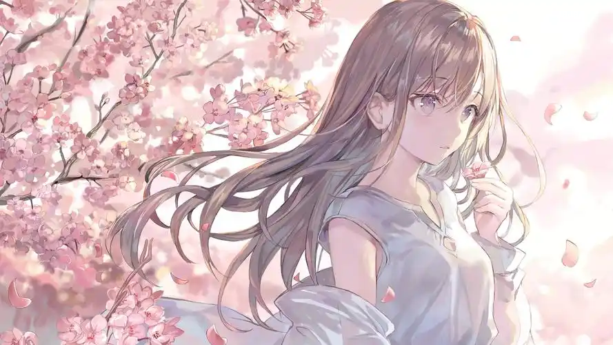 樱花 茶色长发女子高清壁纸壁纸(动漫静态壁纸) - 静态壁纸下载