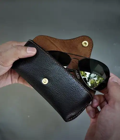 霜魄 雷朋太阳镜眼镜盒手工牛皮雷朋rayban抗压墨镜盒防压眼镜盒飞行